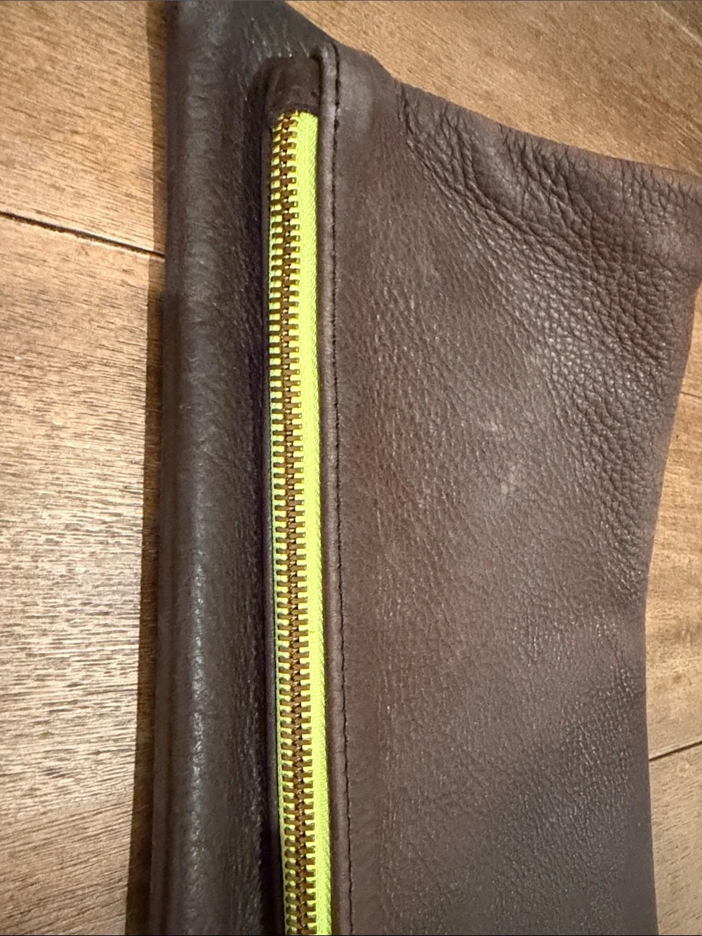 Men's Brown Leather Clutch with Yellow Zipper